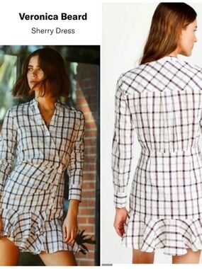 Veronica Beard Plaid Sherry Dress in White, Brown and Black